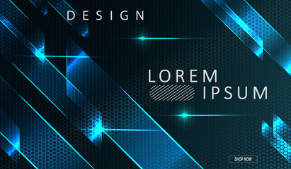 Abstract geometric mesh turquoise dark design with transparent shiny stripes