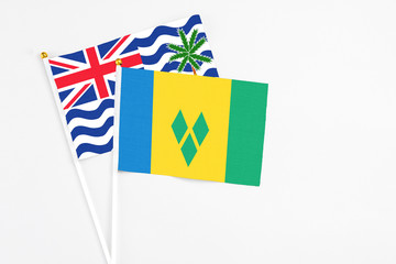 Saint Vincent And The Grenadines and British Indian Ocean Territory stick flags on white...