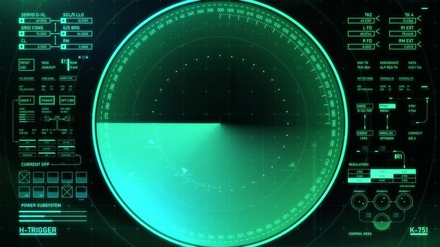 Radar detecting objects location and speed, monitoring surroundings, military. Radar screen showing scan results