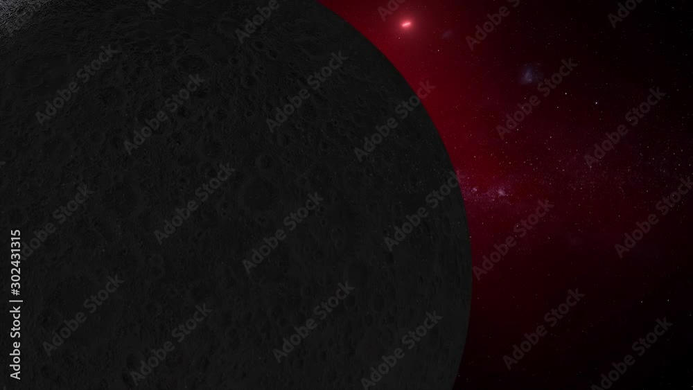 Wall mural red galaxy with moon and planet earth. moon and planet earth rotating and approach in open space on 