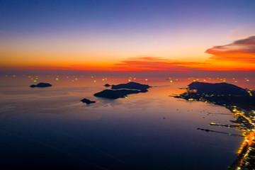 Aerial view of Sattahip city with twilight sky, Thailand