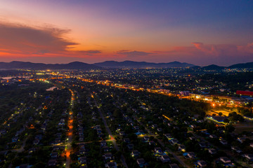 Aerial view of Sattahip city with twilight sky, Thailand