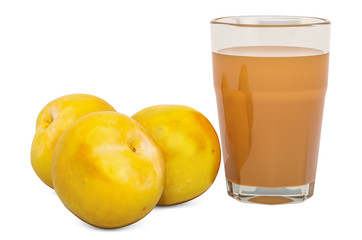 Glass of cherry plum juice with cherry plums, 3D rendering