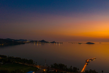 Aerial view of Sattahip city with twilight sky, Thailand