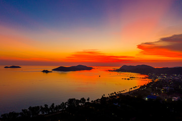 Aerial view of Sattahip city with twilight sky, Thailand