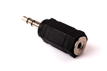 audio jack,plug convertor for video and sound on white background