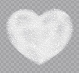 Heart made of soap foam with bubbles isolated on transparent background. Bath lather top view realistic vector illustration. - obrazy, fototapety, plakaty
