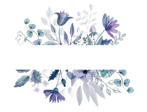 Border Pattern Floral Embroidered Tulle - Frost Sky/Dusty Blue/Grey