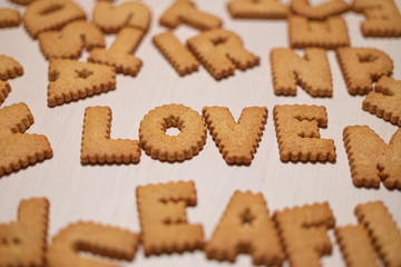 love word made of gingerbread cookies. cookies alphabet