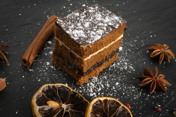 Sponge Cake with Spices and Honey, Piernik, Brown Biscuit - obrazy, fototapety, plakaty