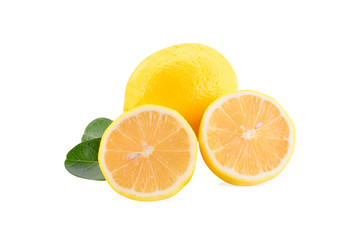 Fototapeta na wymiar closeup of fresh yellow lemons isolated on a white background