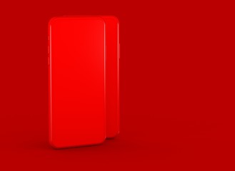 New smartphone with blank screen isolated Flat 3d red