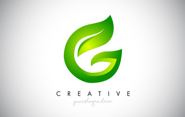 G Leaf Letter Logo Icon Design in Green Colors Vector Illustration.