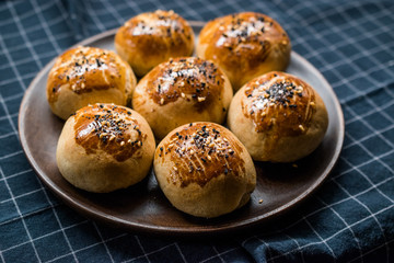Homemade Turkish Pastries Pogaca with Black Cumin and Sesame Seeds.