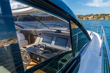 luxury motor yacht cockpit view - 302438304