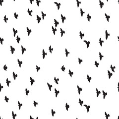 Obraz na płótnie Canvas Birds Silhouettes Vector Seamless Pattern. Flying Pigeons background 