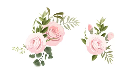 Fototapete Rosen Blumensträuße, können als Grußkarte, Einladungskarte für Hochzeit, Geburtstag und andere Urlaubs- und Sommerhintergründe verwendet werden. Vektorkunst.