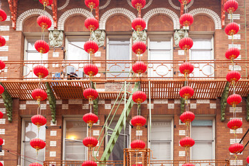 Chinese Lanterns outside a building in Chinatown, San Francisco, California, USA