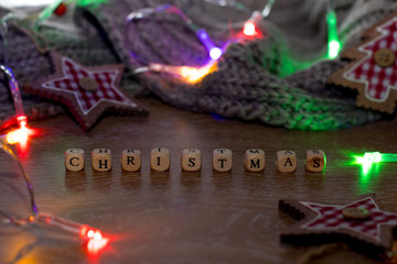 Christmas decoration and decor with wooden letters