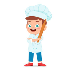 happy cute kid boy in chef costume