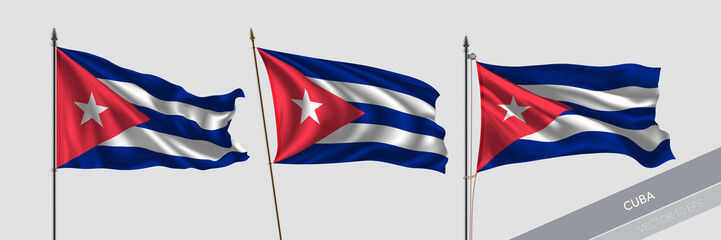 Set of Cuba waving flag on isolated background vector illustration