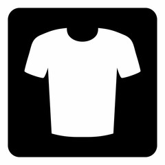 A black and white T-shirt icon illustration
