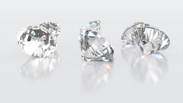several diamonds rotating around its axis 3d animation