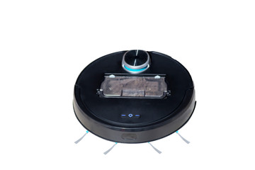 Obraz premium robot vacuum cleaner cleaning and scrubbing the floor