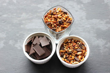 Bowl of homemade granola with yogurt and fresh berries