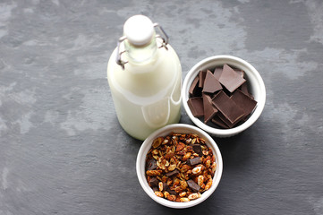 Bowl of homemade granola with yogurt and fresh berries