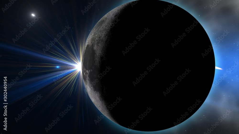 Wall mural galaxy with moon and sun. sunrise and sunset in space on moon. sun and moon rotating and approach in