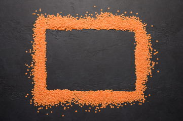 Concept of frame of lentils. Top view. Copy space