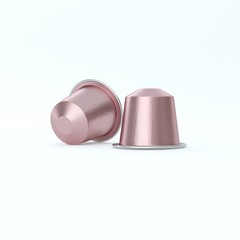 Two pink espresso coffee capsules.