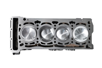 Cylinder block, on a white isolated background. Car parts, top view.