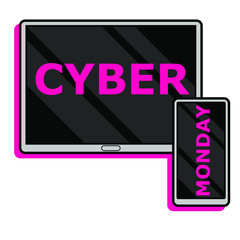 Cyber monday vector design. Template for sales promotion. Black friday and cyber monday sales and discount. Electronics and gifts.