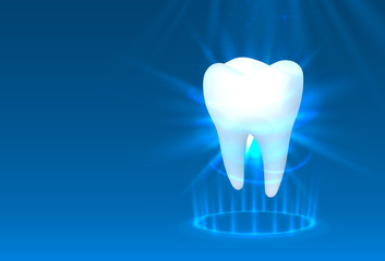 Tooth on a blue background, template design element.