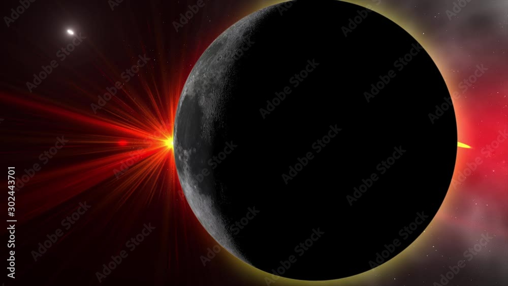 Wall mural color galaxy with moon and sun. sunrise and sunset in space on moon. sun and moon rotating and appro
