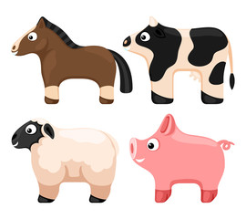 Farm animals set on a white background.