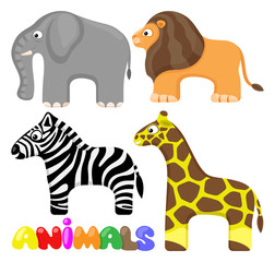 Set of cute african animals on a white background.