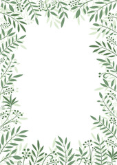 Frame of plants and leaves on a white background.