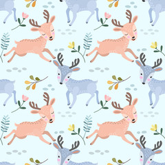 Cute deer running seamless pattern for fabric textile.
