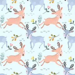 Wall murals Little deer Cute deer running seamless pattern for fabric textile.