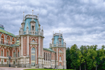 Fototapeta na wymiar Tsaritsyno-Palace and Park ensemble in the South of Moscow. Building in the Museum complex - Russia, Moscow, August 2019