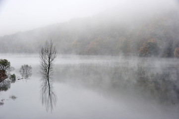 Obraz na płótnie Canvas Morning Landscape of the Yongdam lake in Jucheon-myeon, Jinan-gun, South Korea.