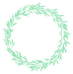 Gentle circlet made of small delicate olive leaves and branches. Vector, hand drawn floral doodle. 