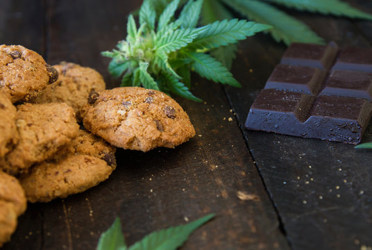 Homemade chocolate cookies with cannabis