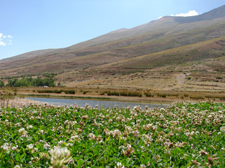 Lake between mountains - beautiful scenery at Ouyoun Orghosh town between North and Beqaa Lebanon