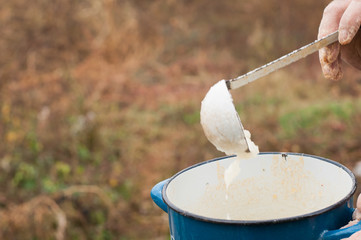 Pieces of fish baked on hot fire.Healthy food
