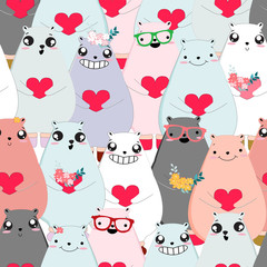 Obraz premium Seamless pattern Cute animal cartoon Characte,valentine teddy bear