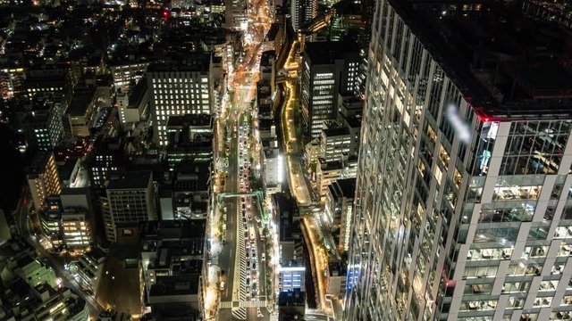 Big City Traffic at Night (time lapse/zoom out)
